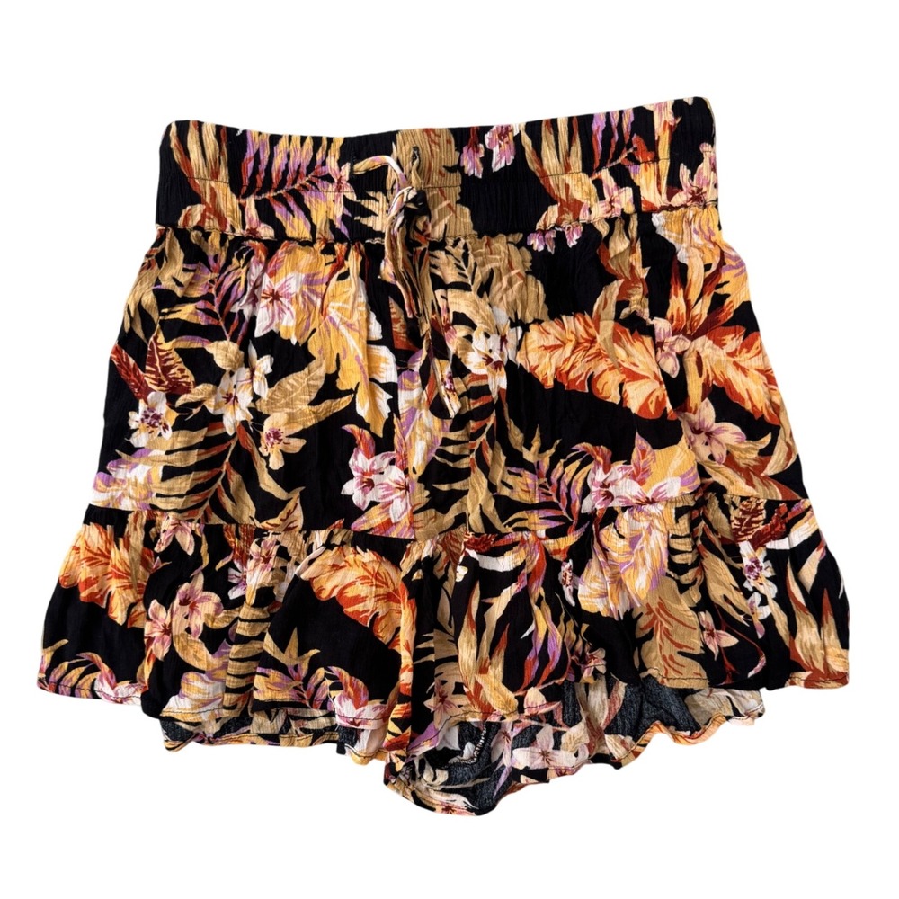 Rip Curl Black Floral Print Shorts Womens Size S Elastic Waist Beach Casual - Picture 2 of 6